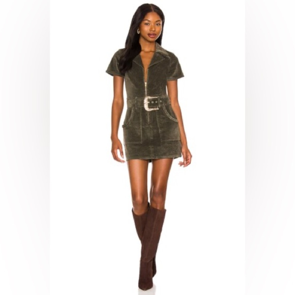 NWT Show Me Your MuMu Outlaw Dress - Green Corduroy - XS